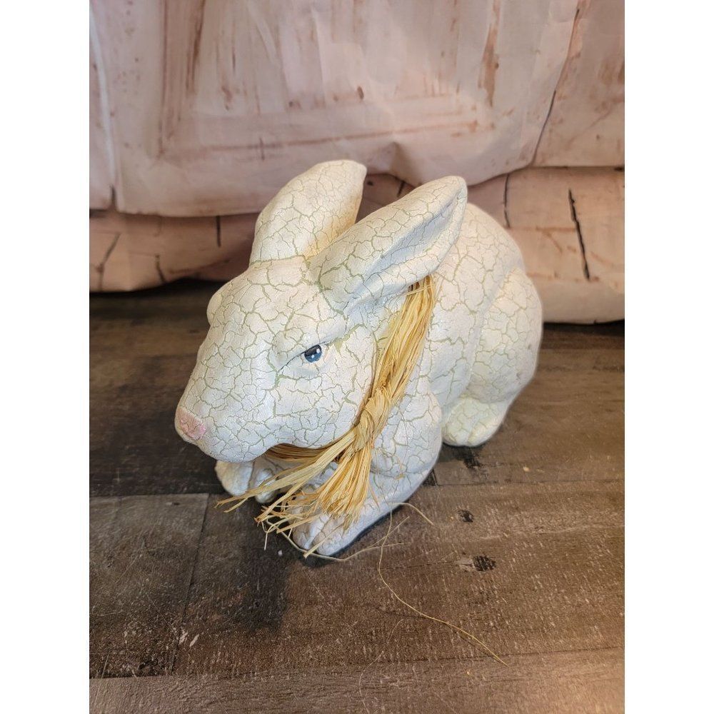 Crackled white bunny rabbit‎ spring Easter figure decor